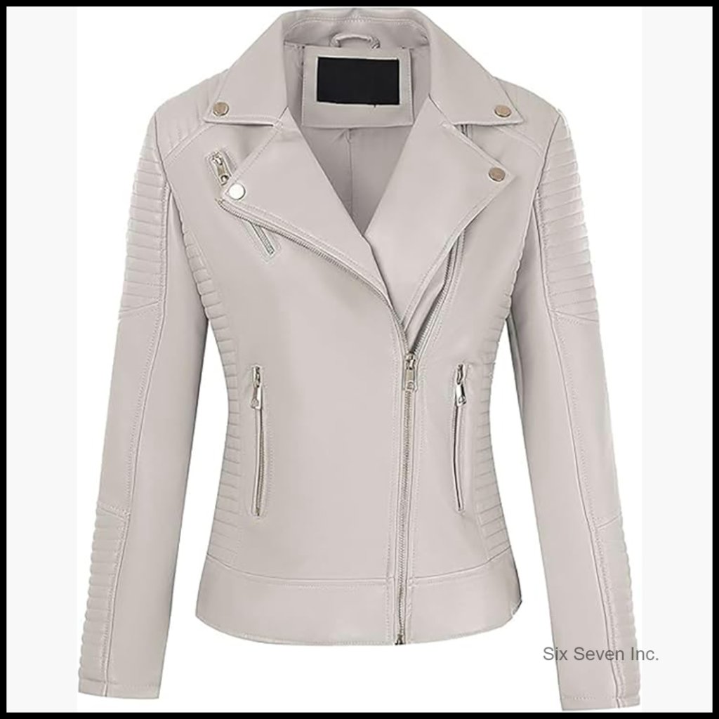 Faux Leather Motorcycle Jacket Quilted Biker Coat Casual Moto Style